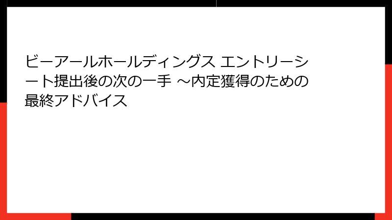 ビーアールホールディングス エントリーシート提出後の次の一手 ～内定獲得のための最終アドバイス
