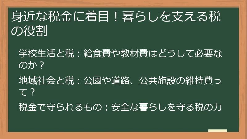 身近な税金に着目！暮らしを支える税の役割