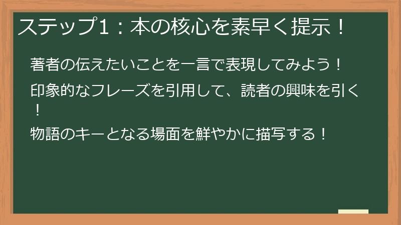 ステップ1:本の核心を素早く提示!