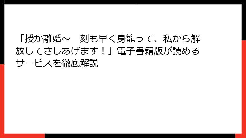 「授か離婚～一刻も早く身籠って、私から解放してさしあげます！」電子書籍版が読めるサービスを徹底解説