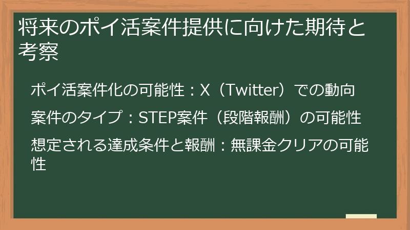 将来のポイ活案件提供に向けた期待と考察