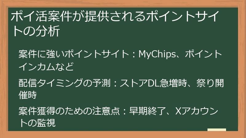 ポイ活案件が提供されるポイントサイトの分析