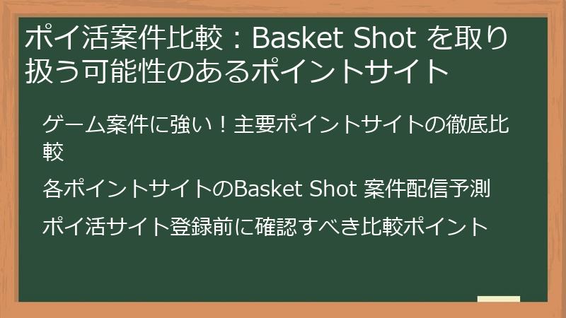 ポイ活案件比較：Basket Shot を取り扱う可能性のあるポイントサイト
