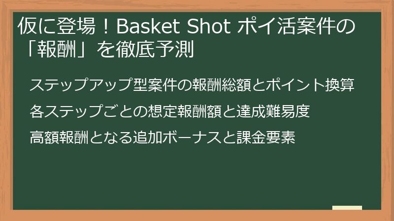 仮に登場！Basket Shot ポイ活案件の「報酬」を徹底予測