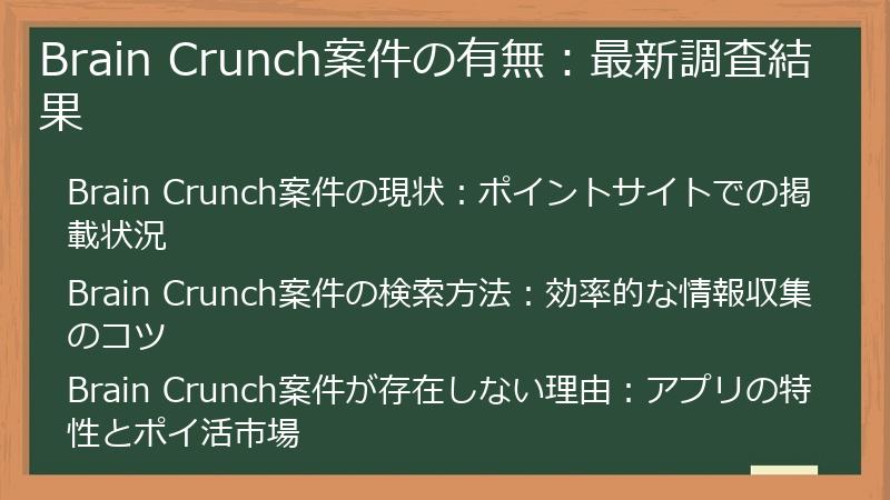 Brain Crunch案件の有無：最新調査結果