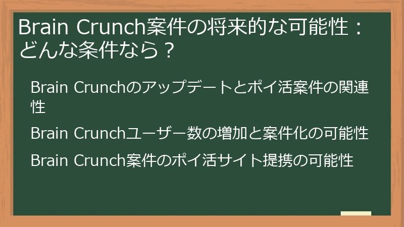 Brain Crunch案件の将来的な可能性：どんな条件なら？