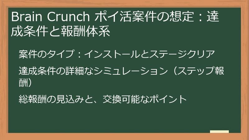 Brain Crunch ポイ活案件の想定：達成条件と報酬体系