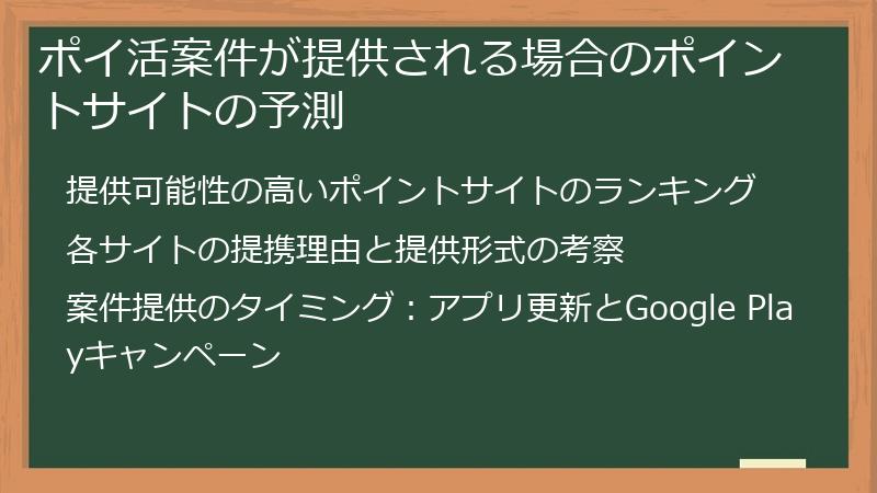 ポイ活案件が提供される場合のポイントサイトの予測