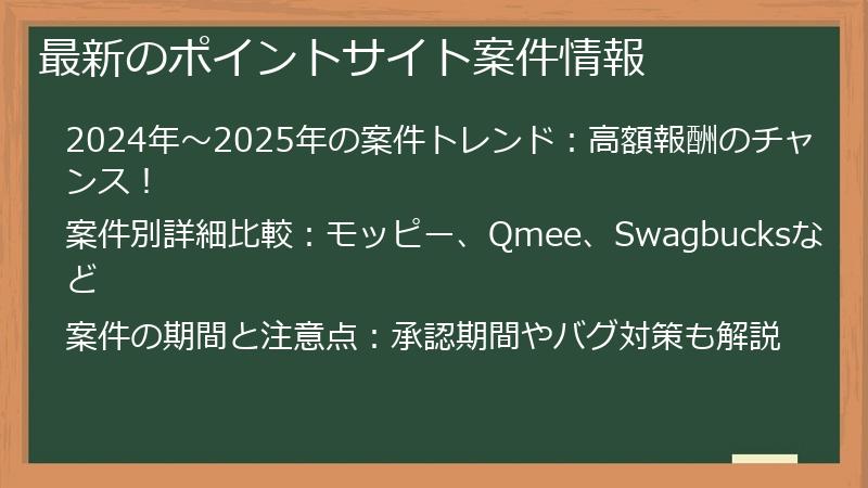最新のポイントサイト案件情報