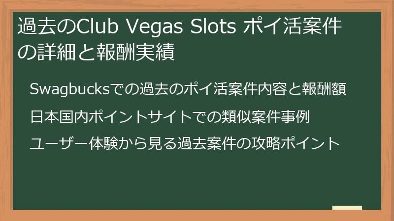 過去のClub Vegas Slots ポイ活案件の詳細と報酬実績