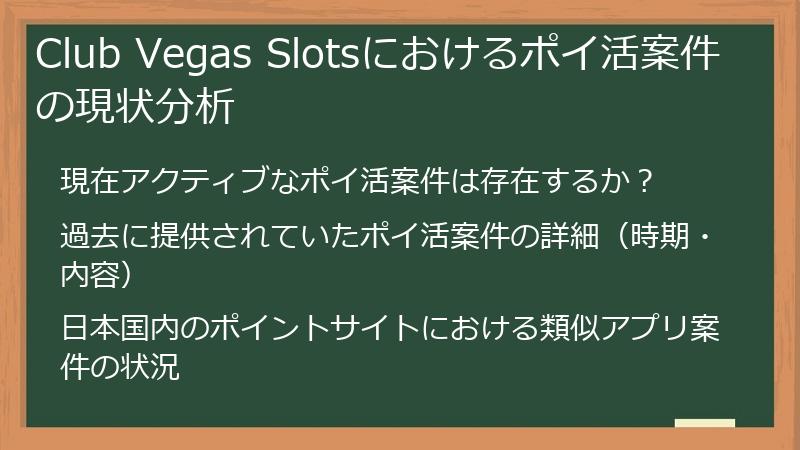 Club Vegas Slotsにおけるポイ活案件の現状分析