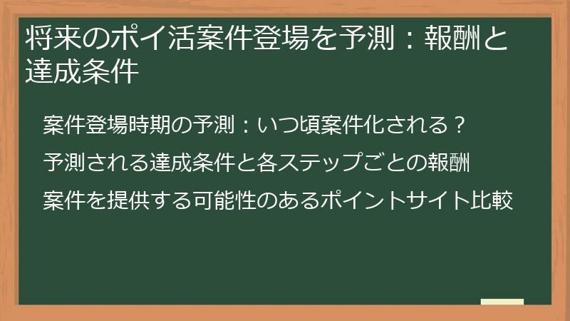 将来のポイ活案件登場を予測：報酬と達成条件