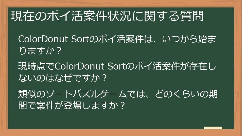 現在のポイ活案件状況に関する質問