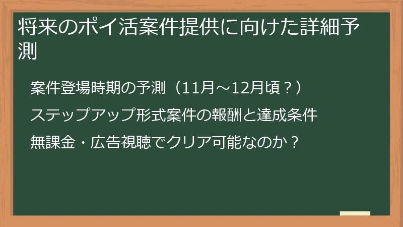 将来のポイ活案件提供に向けた詳細予測