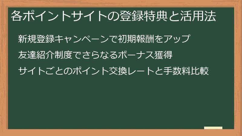 各ポイントサイトの登録特典と活用法