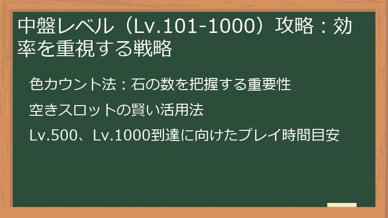 中盤レベル（Lv.101-1000）攻略：効率を重視する戦略
