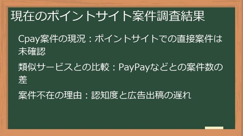 現在のポイントサイト案件調査結果