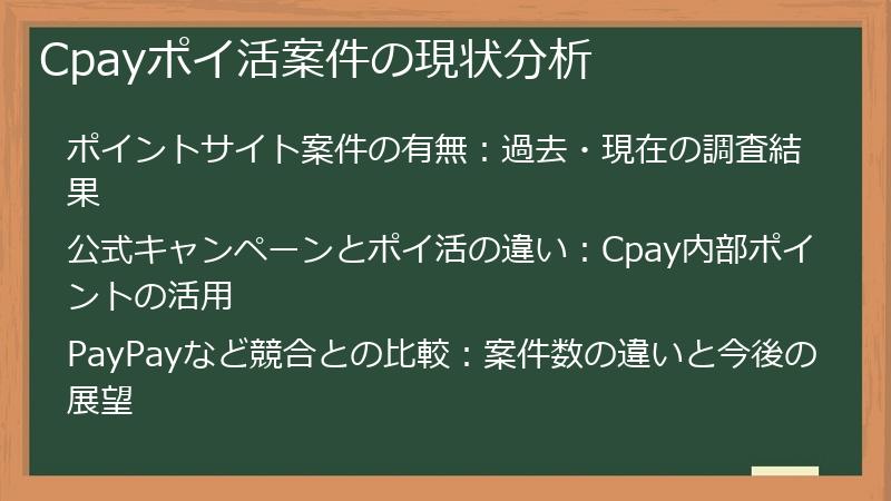 Cpayポイ活案件の現状分析
