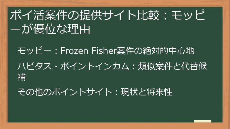 ポイ活案件の提供サイト比較：モッピーが優位な理由