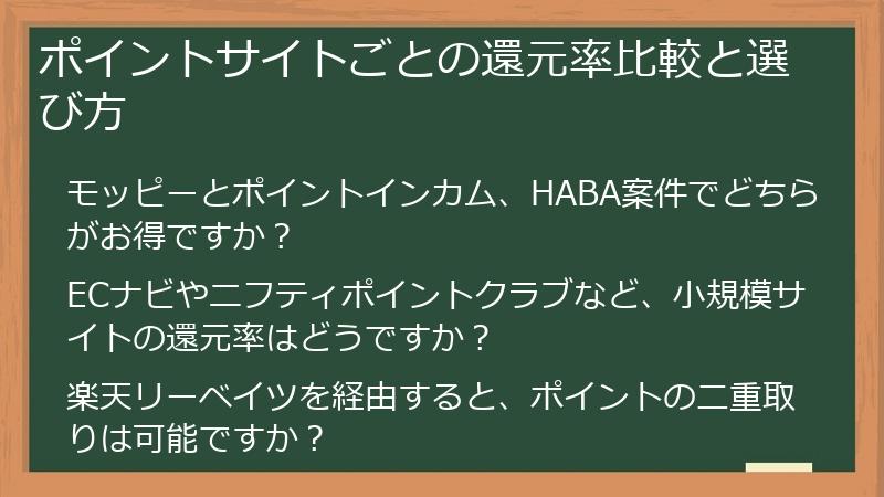 ポイントサイトごとの還元率比較と選び方