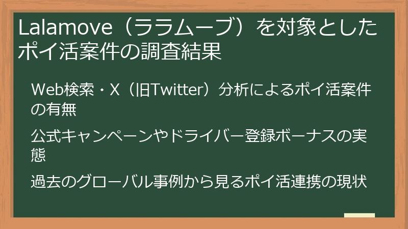 Lalamove（ララムーブ）を対象としたポイ活案件の調査結果