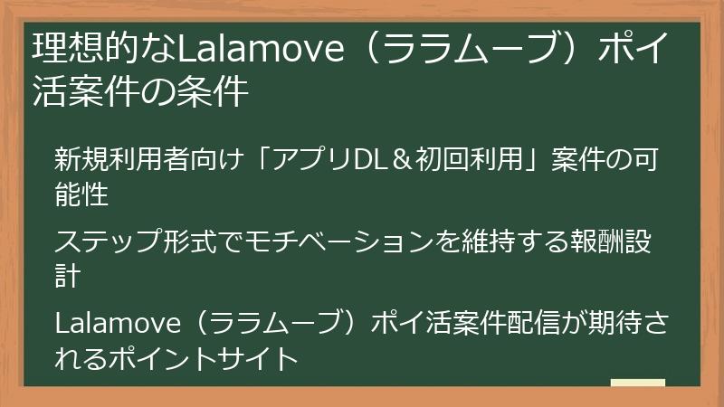 理想的なLalamove（ララムーブ）ポイ活案件の条件