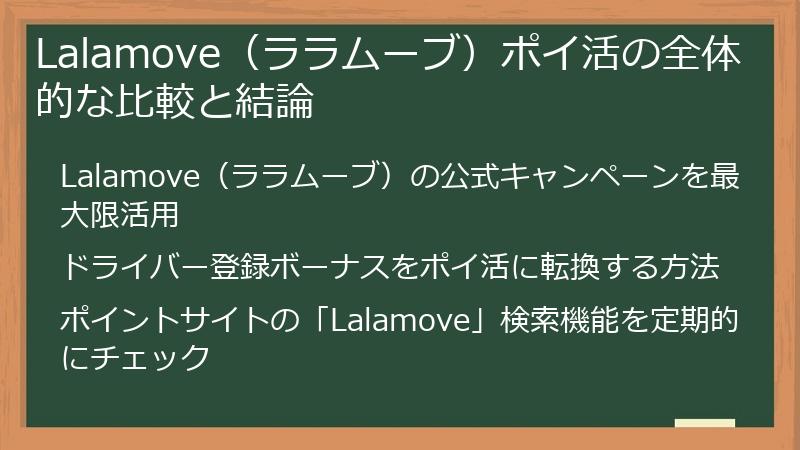 Lalamove（ララムーブ）ポイ活の全体的な比較と結論