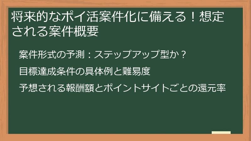 将来的なポイ活案件化に備える！想定される案件概要