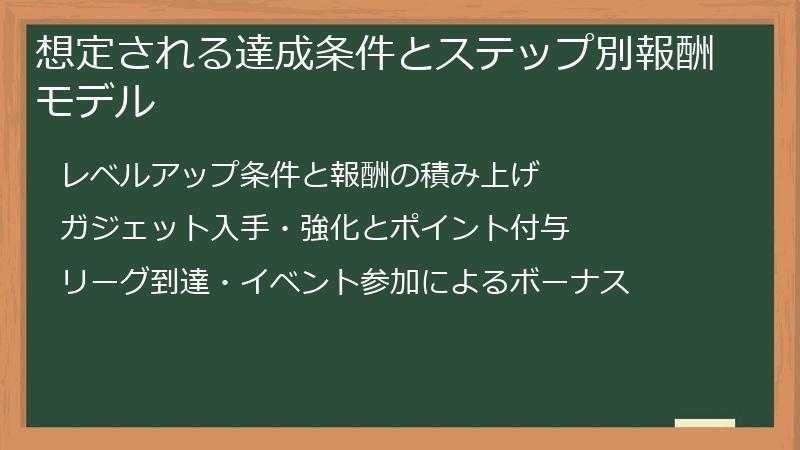 想定される達成条件とステップ別報酬モデル