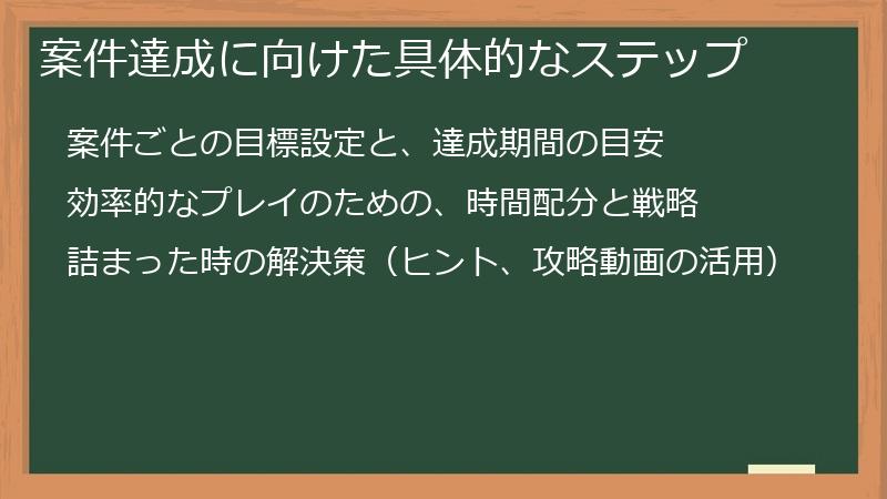 案件達成に向けた具体的なステップ