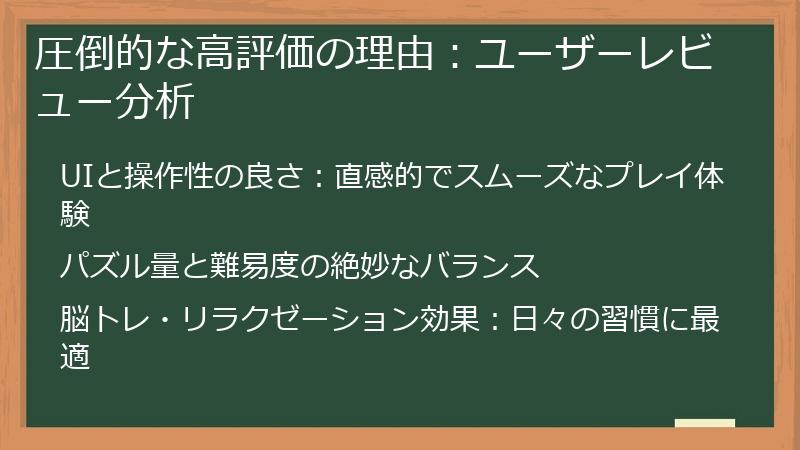 圧倒的な高評価の理由：ユーザーレビュー分析