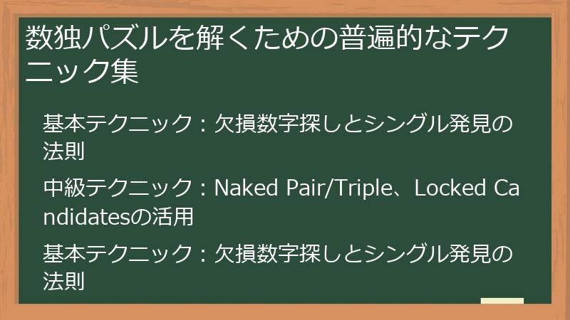 数独パズルを解くための普遍的なテクニック集