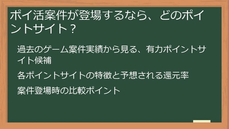 ポイ活案件が登場するなら、どのポイントサイト？