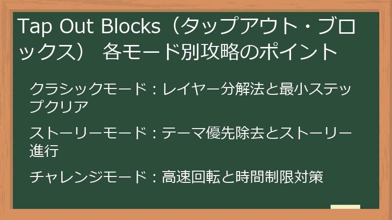 Tap Out Blocks（タップアウト・ブロックス） 各モード別攻略のポイント