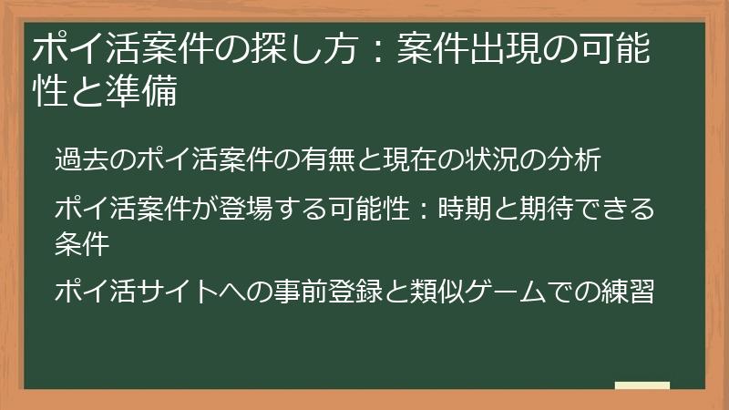 ポイ活案件の探し方：案件出現の可能性と準備