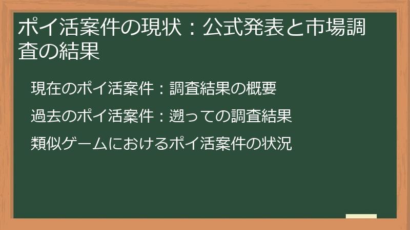 ポイ活案件の現状：公式発表と市場調査の結果