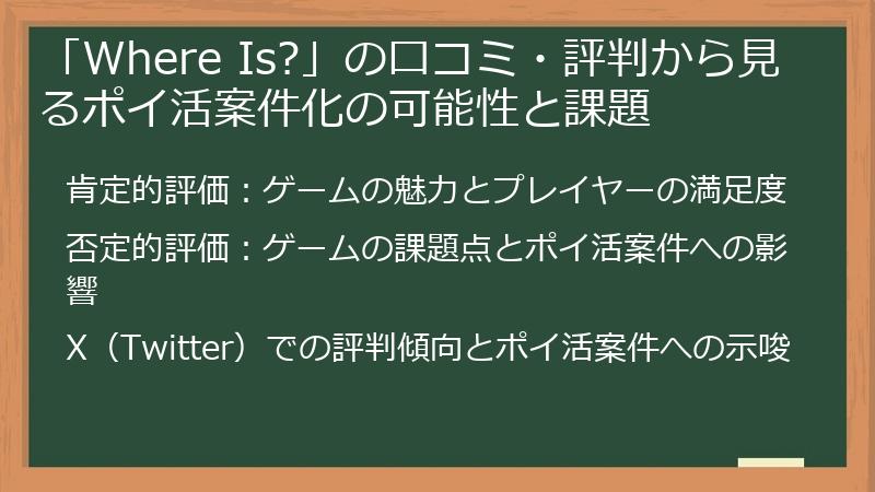 「Where Is?」の口コミ・評判から見るポイ活案件化の可能性と課題
