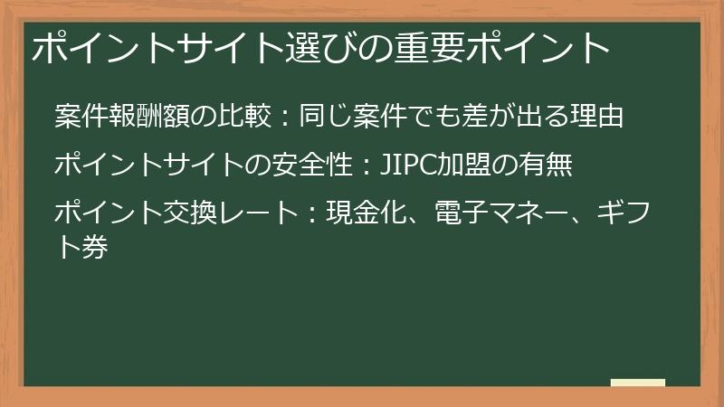 ポイントサイト選びの重要ポイント