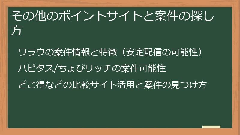 その他のポイントサイトと案件の探し方