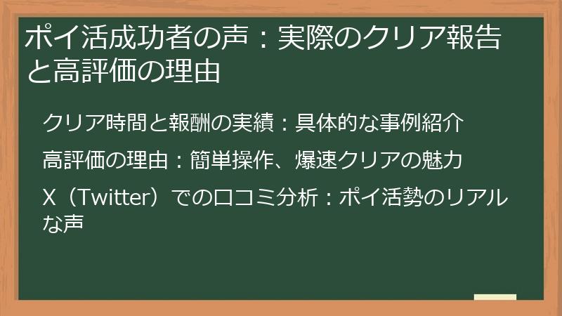 ポイ活成功者の声：実際のクリア報告と高評価の理由