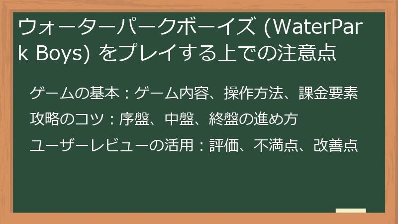 ウォーターパークボーイズ (WaterPark Boys) をプレイする上での注意点