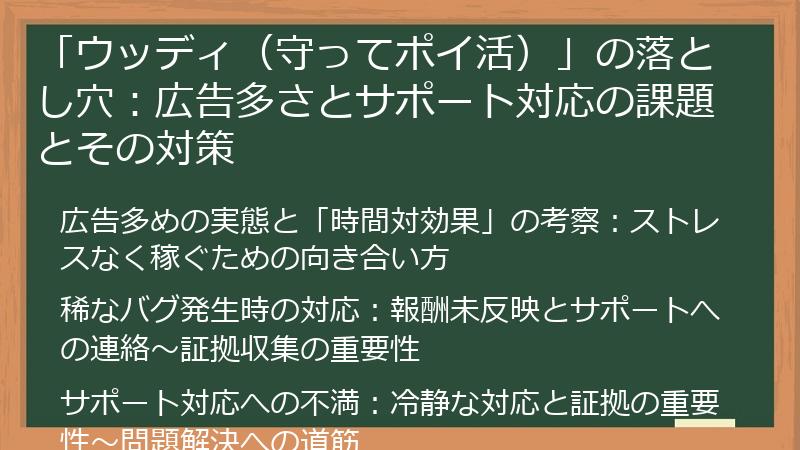 「ウッディ（守ってポイ活）」の落とし穴：広告多さとサポート対応の課題とその対策