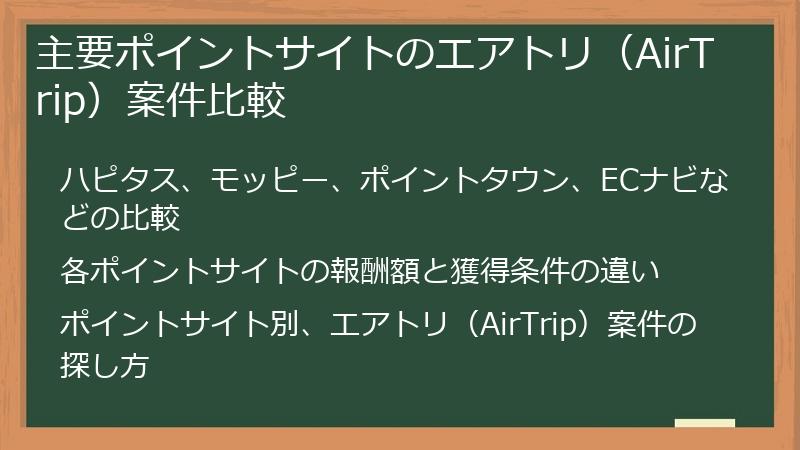 主要ポイントサイトのエアトリ（AirTrip）案件比較