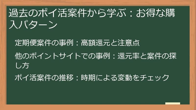 過去のポイ活案件から学ぶ：お得な購入パターン