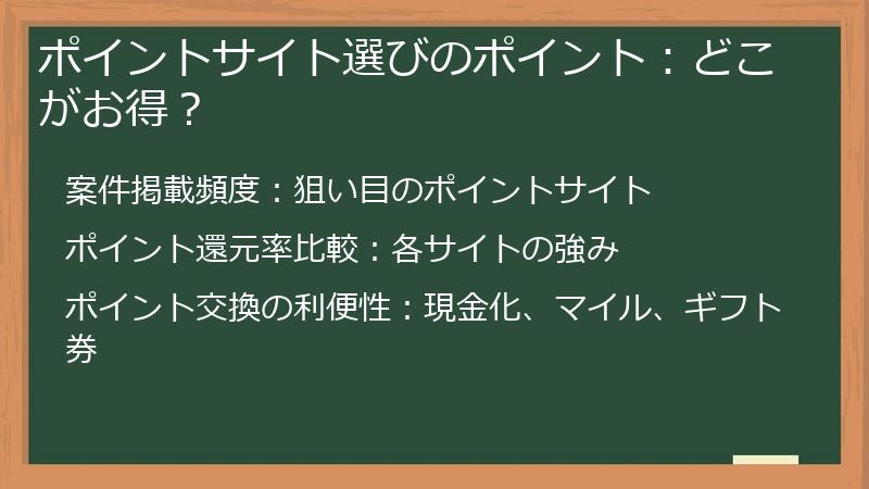 ポイントサイト選びのポイント：どこがお得？