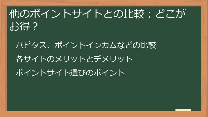 他のポイントサイトとの比較：どこがお得？