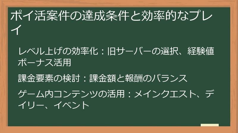 ポイ活案件の達成条件と効率的なプレイ