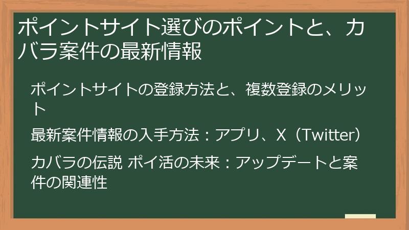 ポイントサイト選びのポイントと、カバラ案件の最新情報