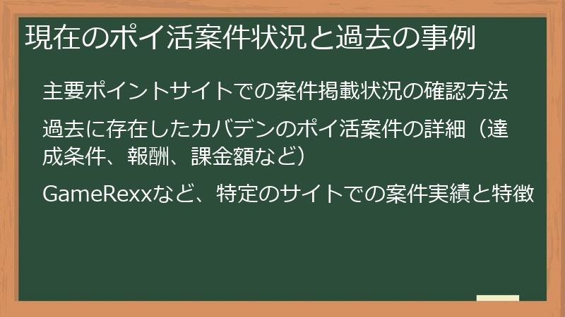 現在のポイ活案件状況と過去の事例