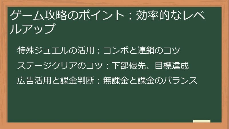 ゲーム攻略のポイント：効率的なレベルアップ